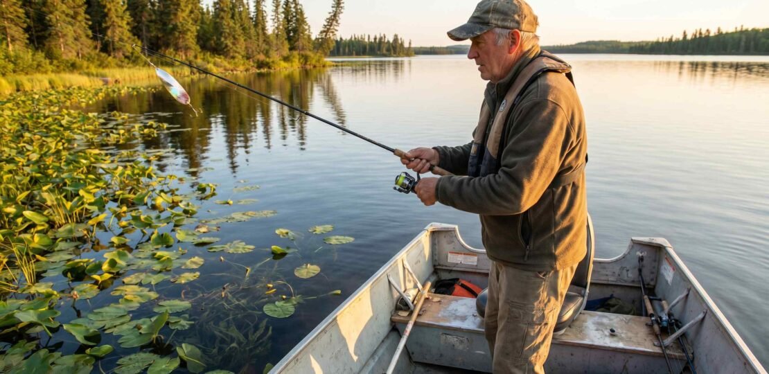 How to Catch Pike – Angler Fishing Weed Edge at Golden Hour